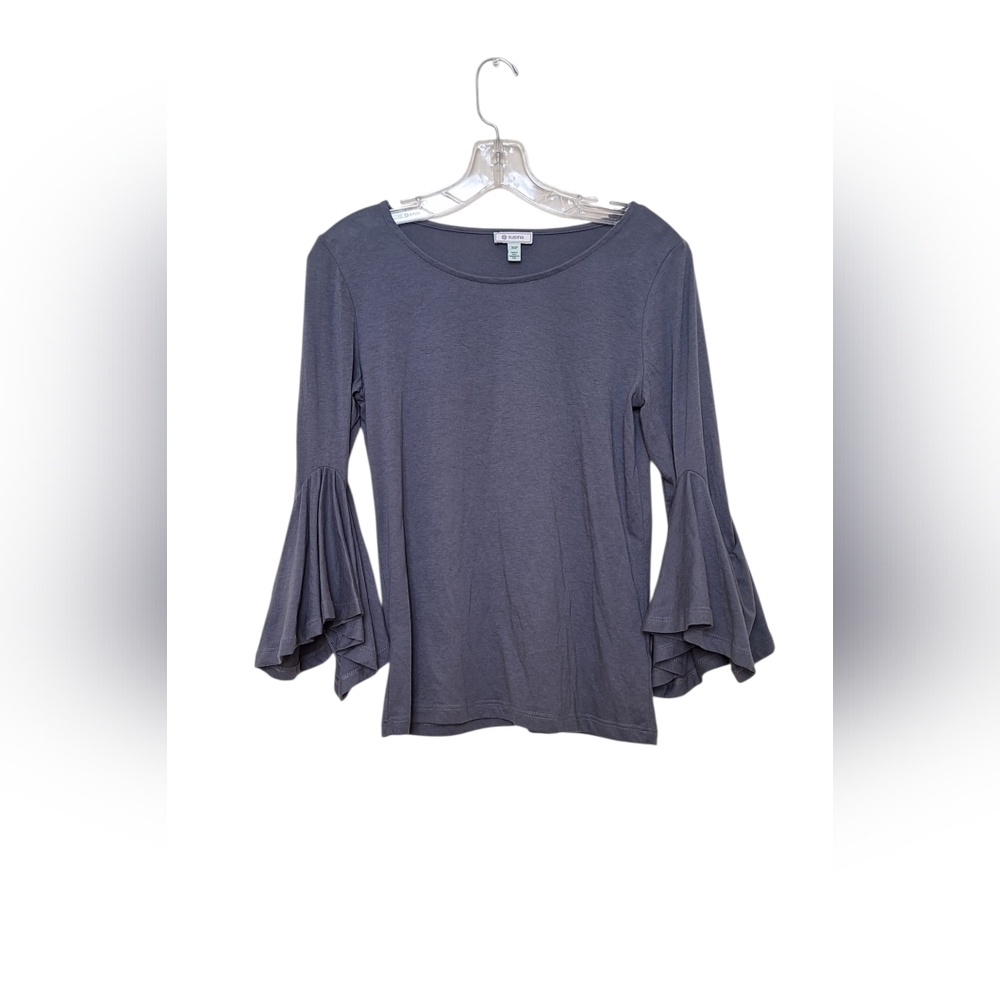 Y2K Flamenco Top Ruffles Boatneck Boho Feminine Gray Purple Womens PXS